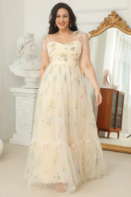 Plus Size Champagne Embroidery Long Prom Dress