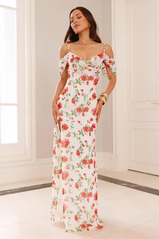 Rose Reverie Off Shoulder Maxi Dress White