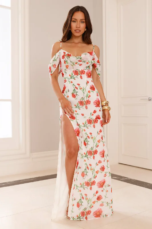 Rose Reverie Off Shoulder Maxi Dress White