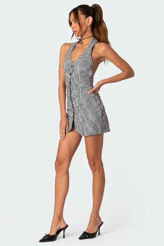 Narissa Gingham Open Back Mini Dress