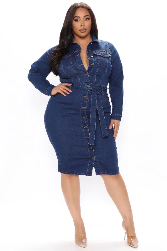 Set For Life Denim Midi Dress - Dark Wash