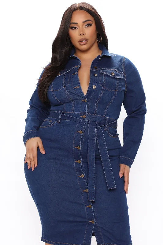 Set For Life Denim Midi Dress - Dark Wash