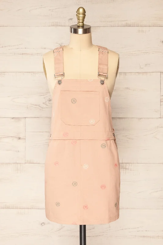 Shanicka | Pink Short Overall Dress w/ Embroidery