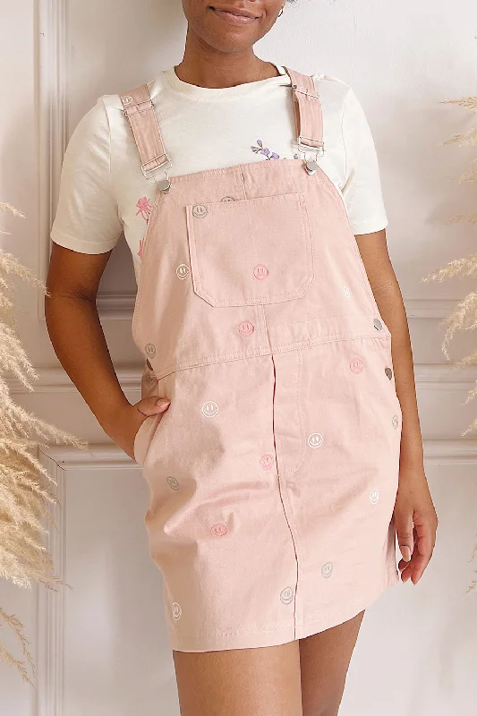 Shanicka | Pink Short Overall Dress w/ Embroidery