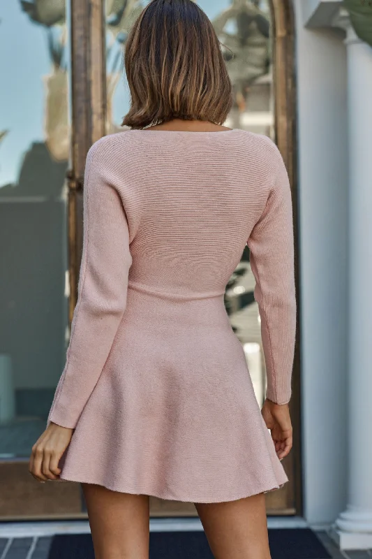 Shooting Star Long Sleeve Side Tie Knit Dress Pink