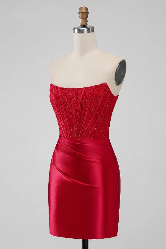 Strapless Bodycon Homecoming Dress Red Short Prom Dress PD505