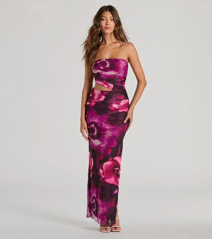 Stunning Favorite Strapless Cutout Floral Maxi Dress