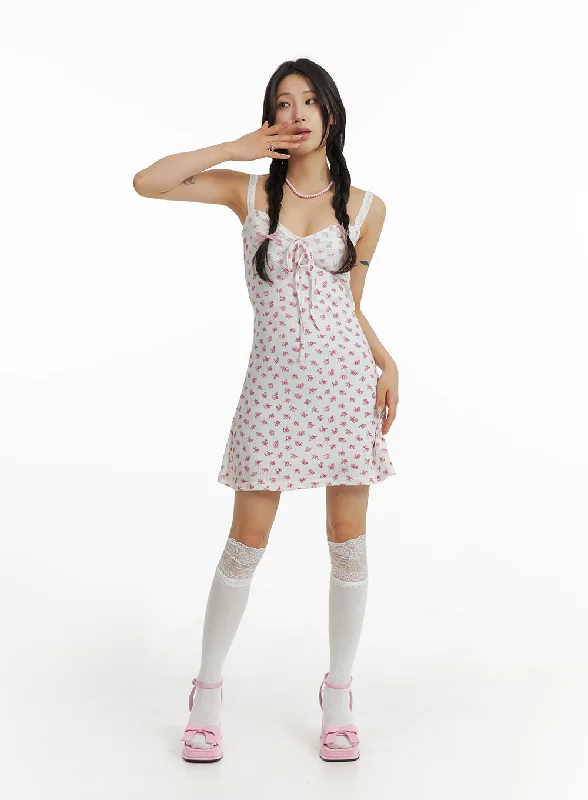 Sweetheart Floral Ribbon Mini Dress IM404