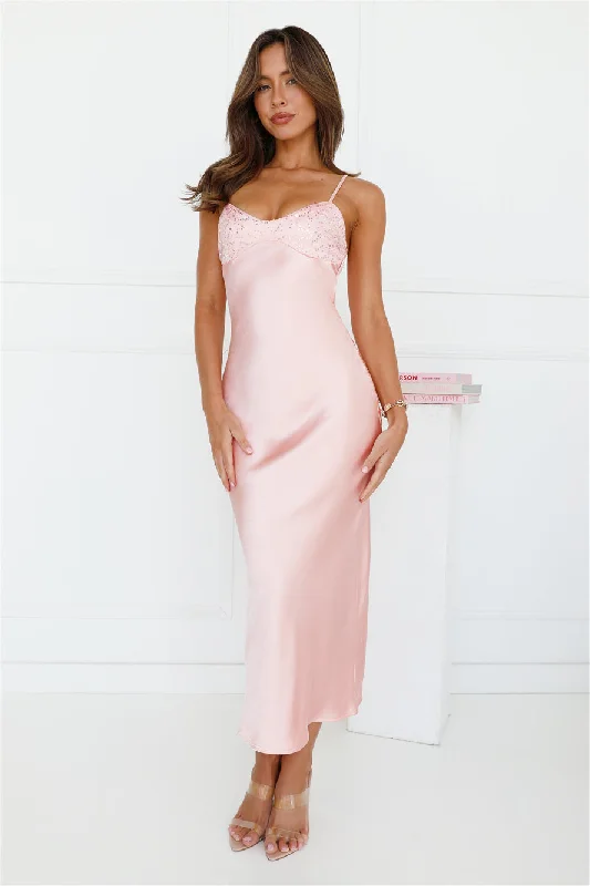 Tinsel Touch Satin Sequin Maxi Dress Pink