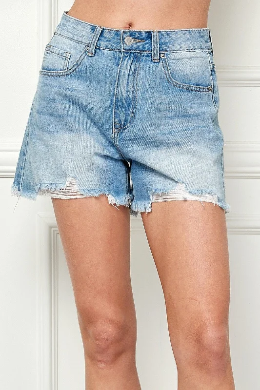 Vervet Distressed Hem Washed Denim Shorts