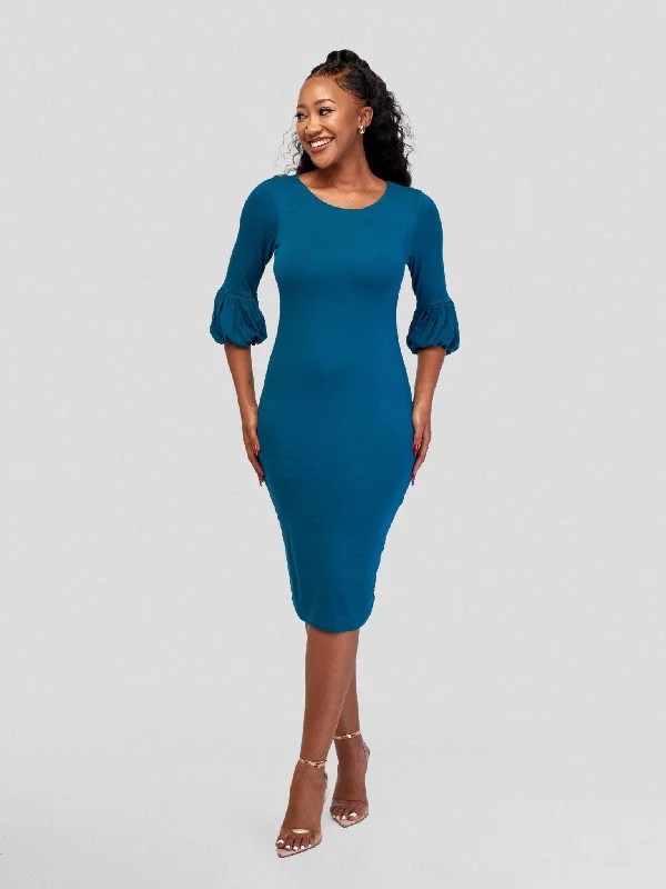 Vivo Basic Puff Sleeved Bodycon - Dark Teal