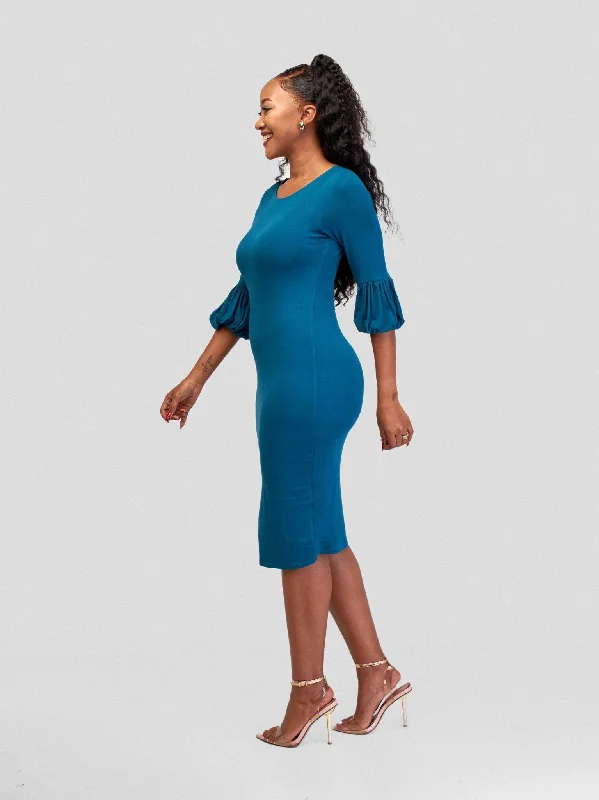 Vivo Basic Puff Sleeved Bodycon - Dark Teal