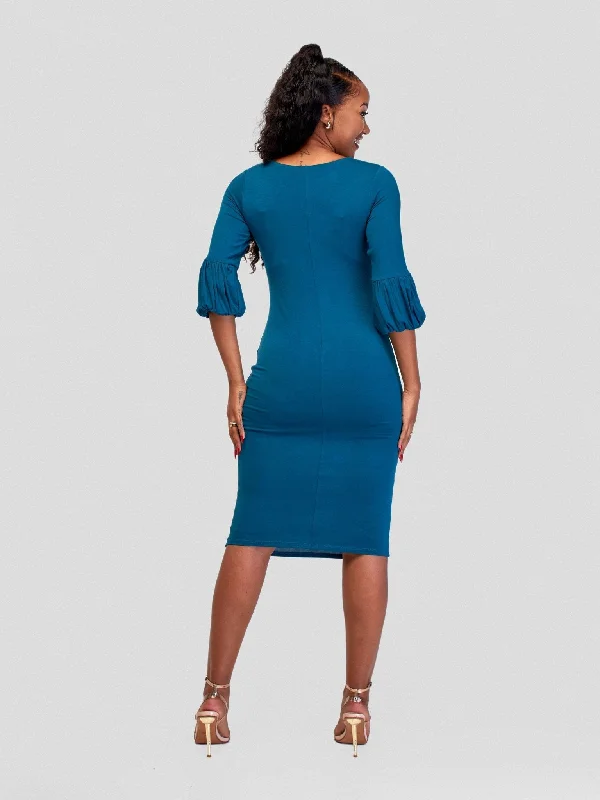 Vivo Basic Puff Sleeved Bodycon - Dark Teal