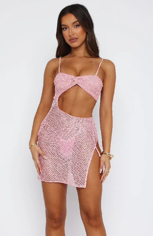 What About Us Crochet Mini Dress Pink