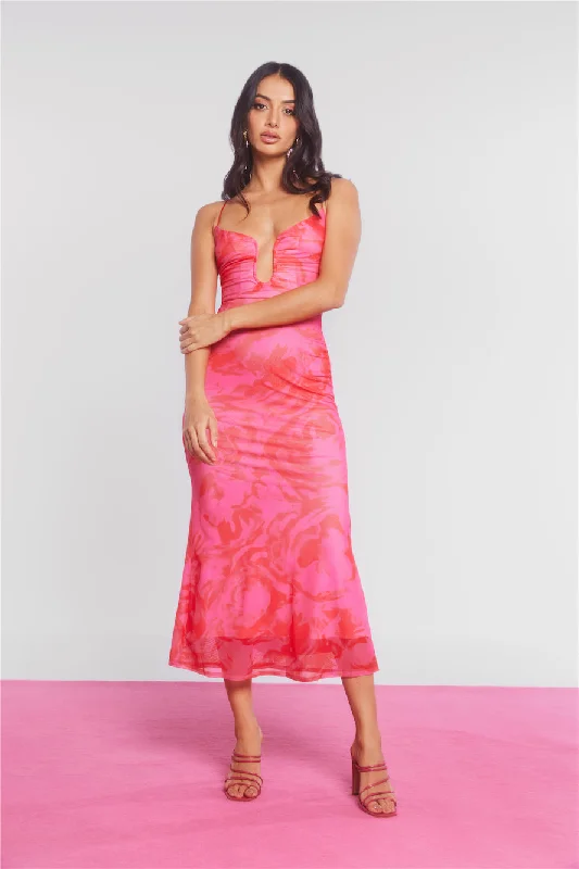 Wine And Dine Me Mesh Midi Dress Pink