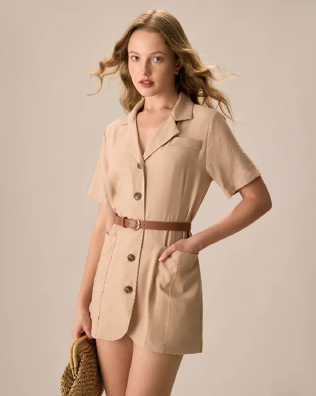 Women's Khaki Cotton Belted Mini Dress