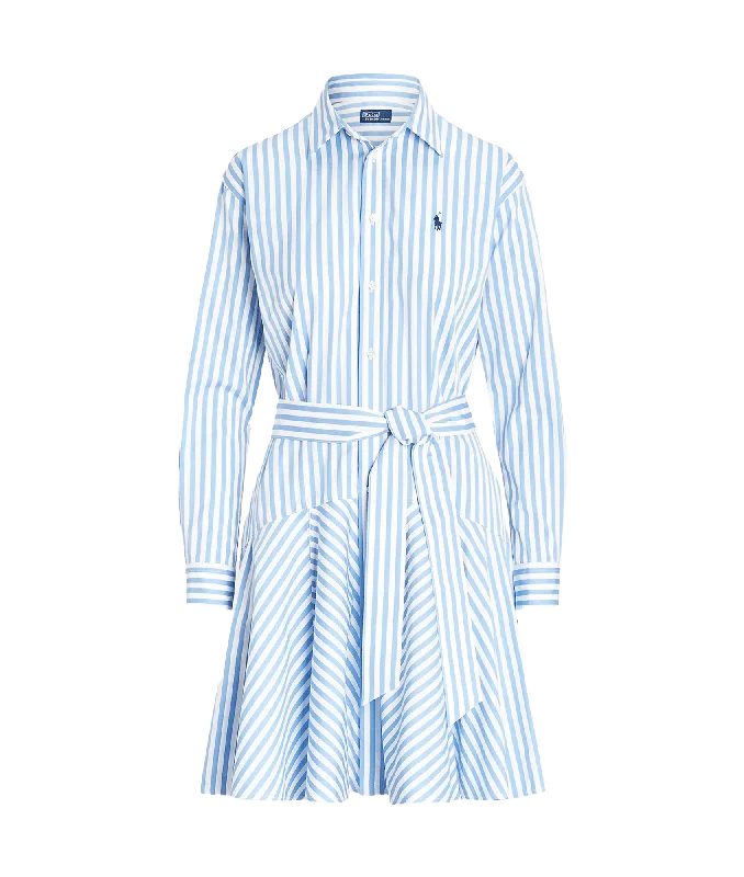 Striped Cotton Panelled Shirtdress - Blue