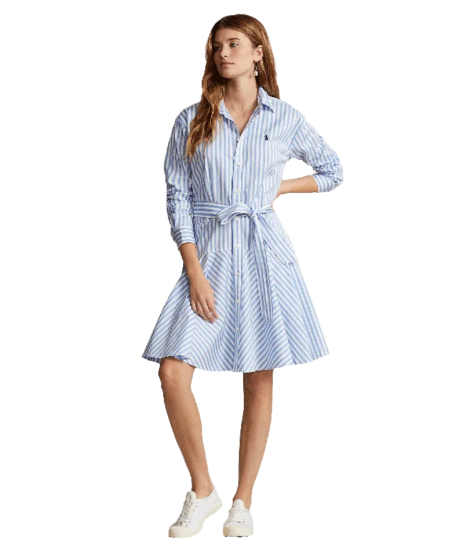 Striped Cotton Panelled Shirtdress - Blue