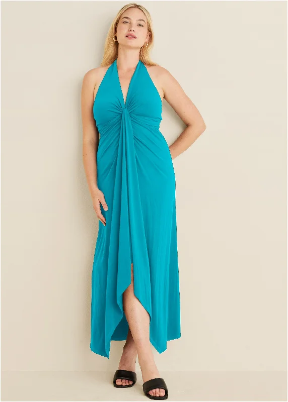 Plunging knot maxi dress - Teal