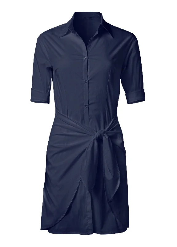 Collared wrap shirt dress  - Navy