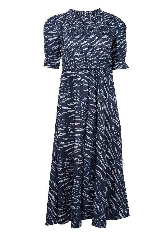 Apiece Apart - Navy & Grey Zebra Print Short Sleeve Midi Dress Sz XS