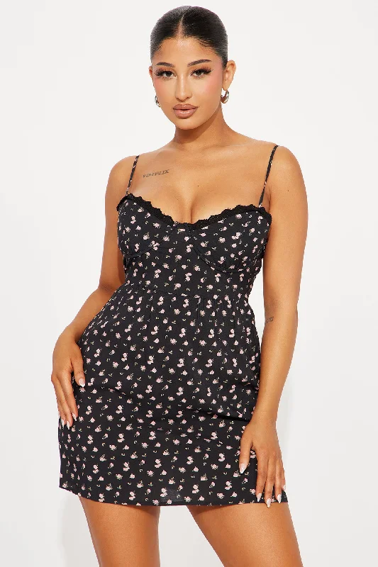 Amy Floral Mini Dress - Black/combo