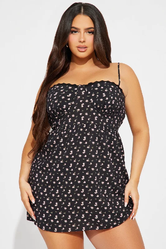 Amy Floral Mini Dress - Black/combo