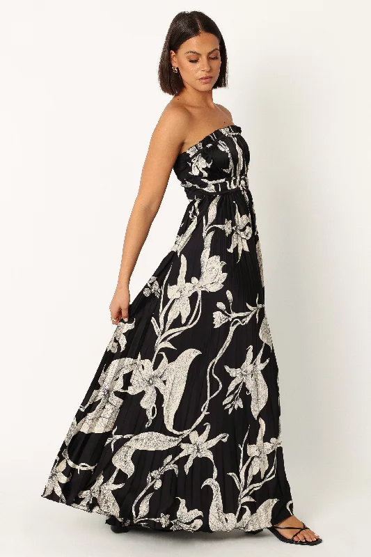 Angelique Strapless Maxi Dress - Black Floral