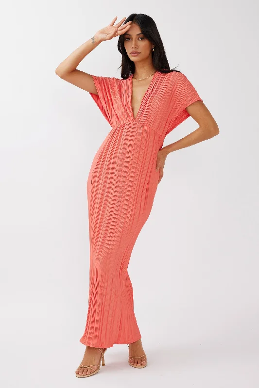 Astor Batwing Accordion Pleat Dress Watermelon