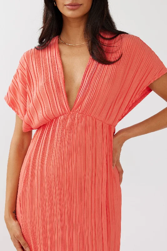 Astor Batwing Accordion Pleat Dress Watermelon