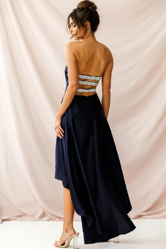 Belle Strapless High-Low Hem Dress Navy