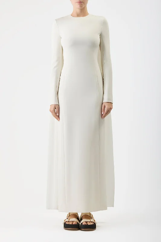 Carlota Draped Gown in Ivory Silk Wool Cady