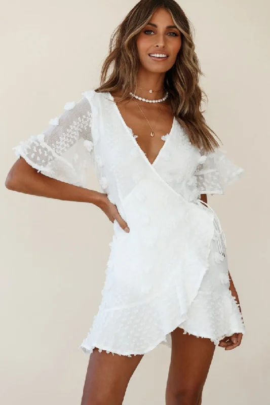 Chai Angel Sleeve Embellished Wrap Dress White