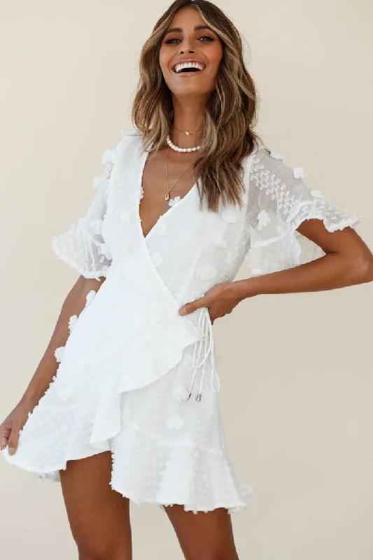 Chai Angel Sleeve Embellished Wrap Dress White