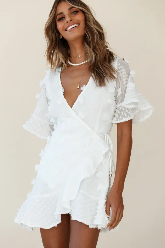 Chai Angel Sleeve Embellished Wrap Dress White