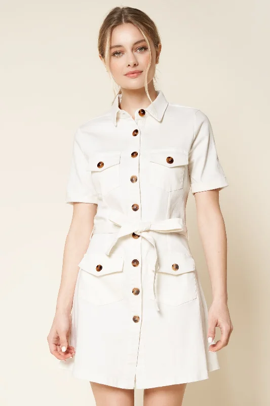 Close Call Utility Button Up Mini Dress