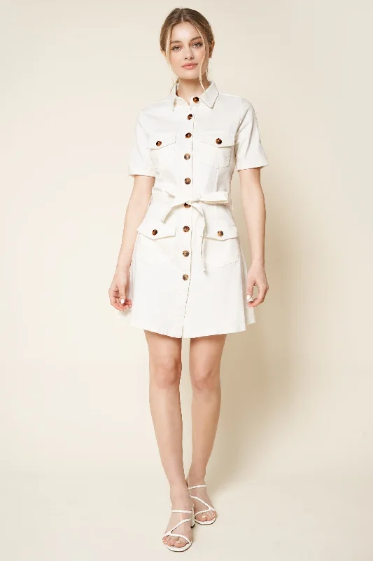 Close Call Utility Button Up Mini Dress