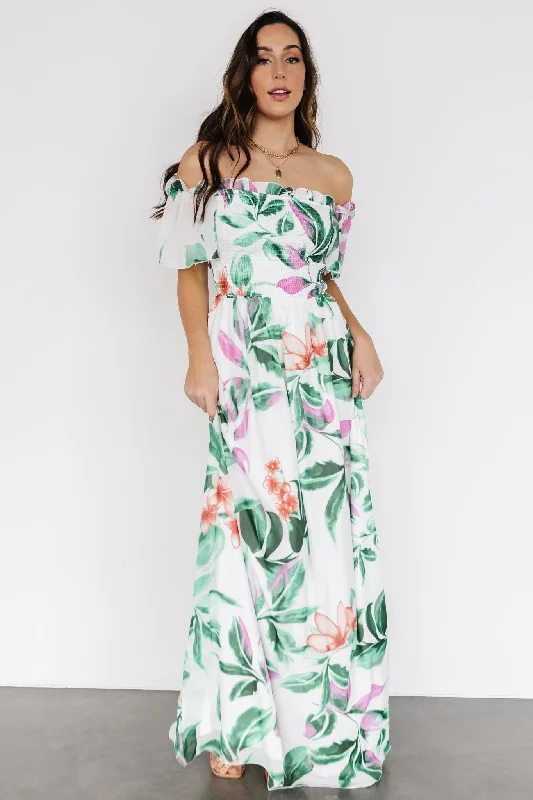 Elina Maxi Dress | White + Green Multi Floral