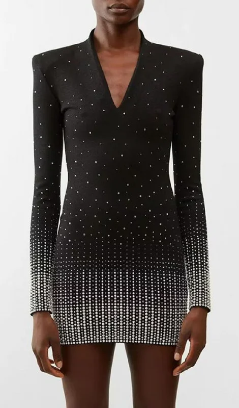 EMBELLISHED KNIT MINI DRESS IN BLACK