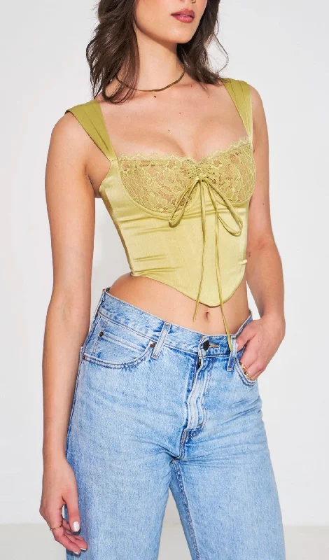 OLIVE LACE SATIN CORSET TOP