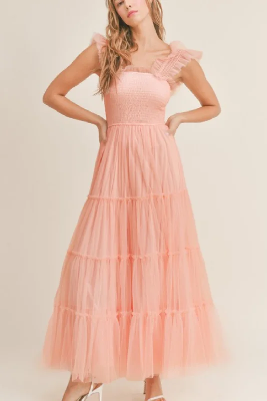 Fiori Tulle Tiered Maxi Dress - Pink