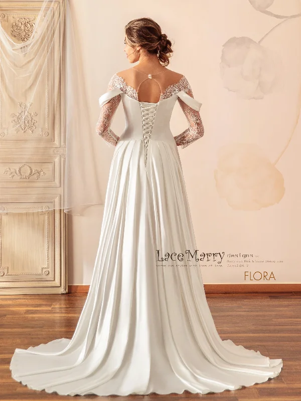 FLORA / Illusion Neck Lace Wedding Dress with Slit on the Skirt