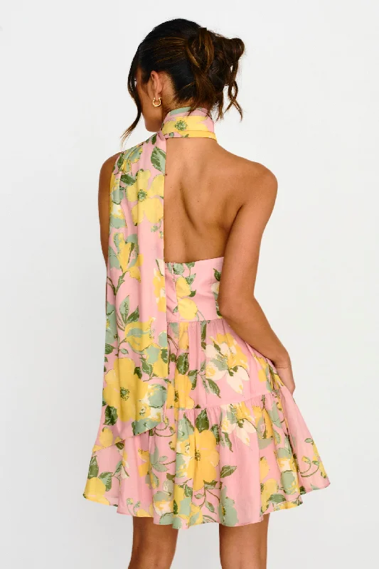 Gimme Love Open Back Flounce Mini Dress Pink