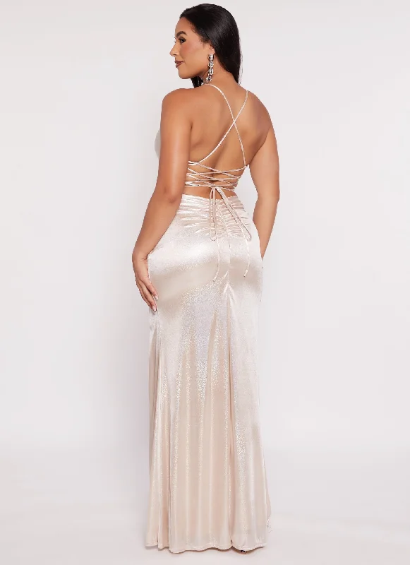 Haute Monde Glitter Lace Up Back Maxi Dress