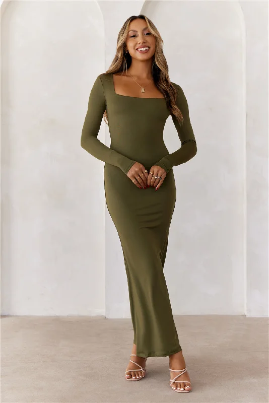 HELLO MOLLY BASE Embrace Shape Long Sleeve Maxi Dress Army