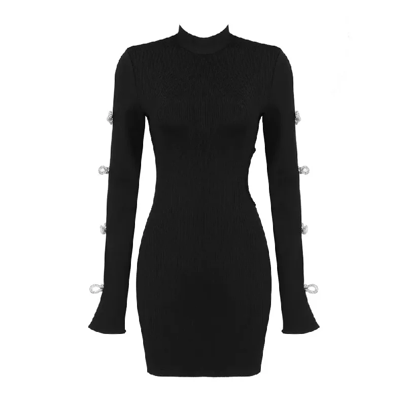 Bow Embellished Sleeve Hollow Back Dress