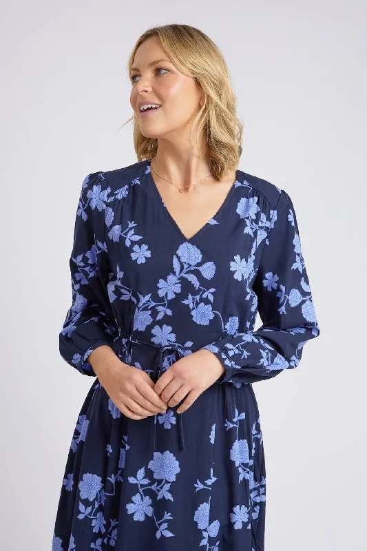 Kacey Navy Floral V Neck Midi Dress