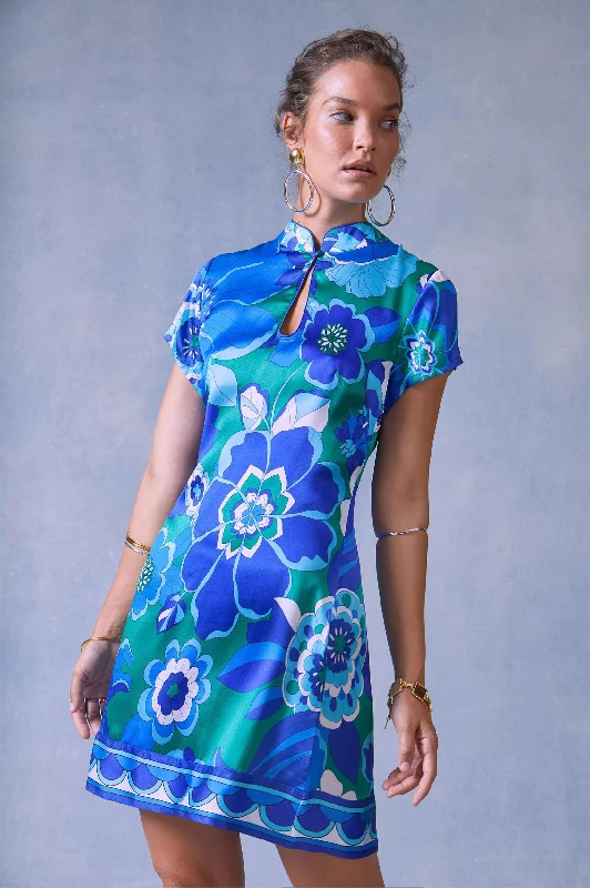 Lolita Silk Dress in Miami Floral Emerald