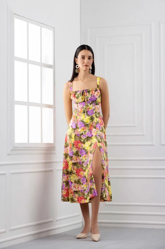 Main character energy - floral print bustier midi dress