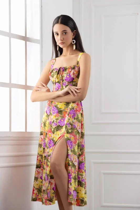 Main character energy - floral print bustier midi dress